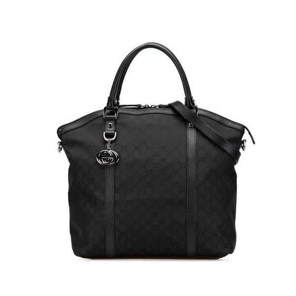 Pre-owned Gucci Large GG Canvas Charm Dome Satchel Black