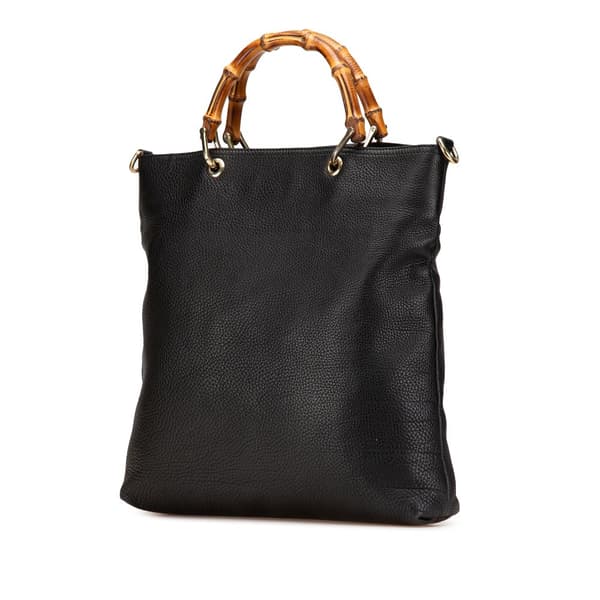 Pre-owned Gucci Tall Leather Bamboo Shopper Tote Black