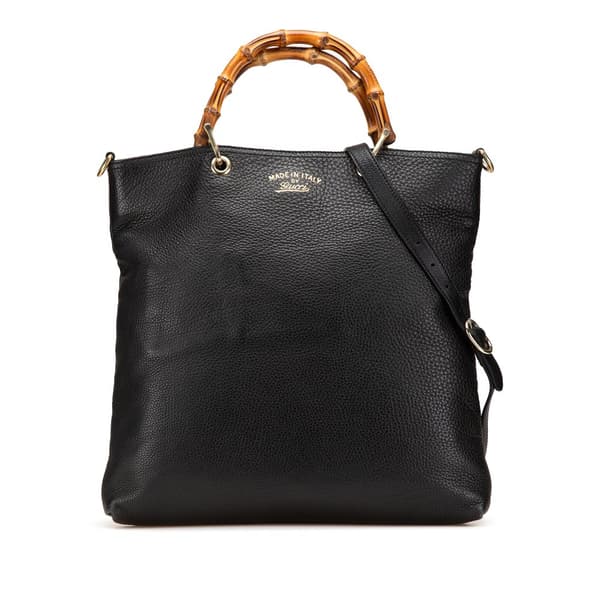 Pre-owned Gucci Tall Leather Bamboo Shopper Tote Black
