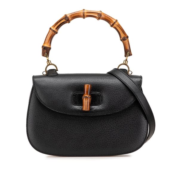 Pre-owned Gucci Calfskin Bamboo Night Black