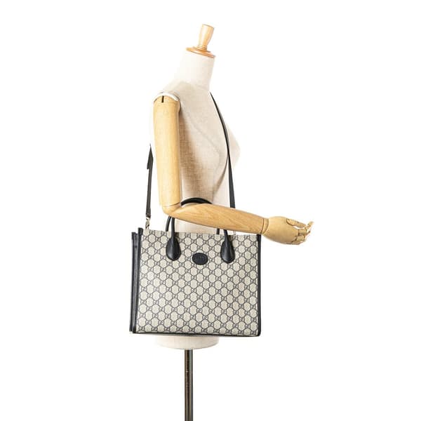 Pre-owned Gucci Small GG Supreme Interlocking G Tote Brown