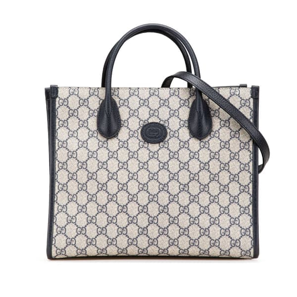 Pre-owned Gucci Small GG Supreme Interlocking G Tote Brown