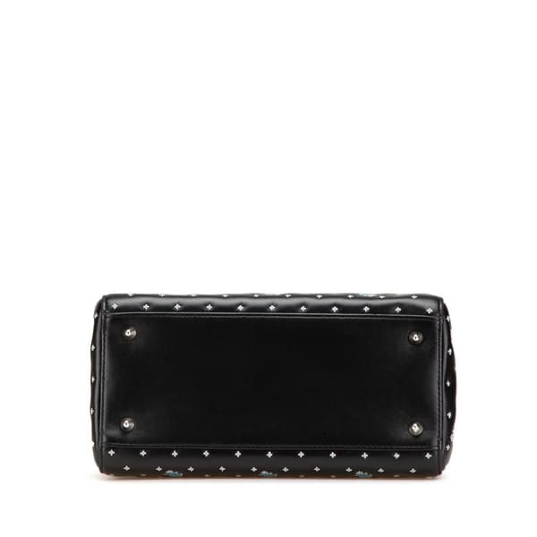 Pre-owned Dior Medium Calfskin Embroidered Flower Lady Dior Black