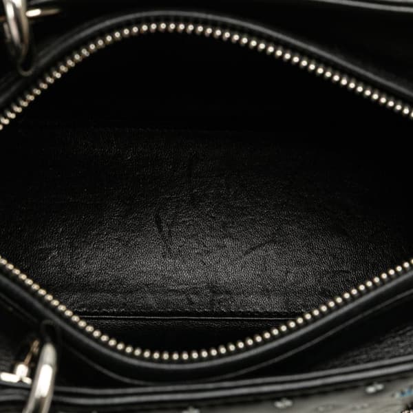 Pre-owned Dior Medium Calfskin Embroidered Flower Lady Dior Black