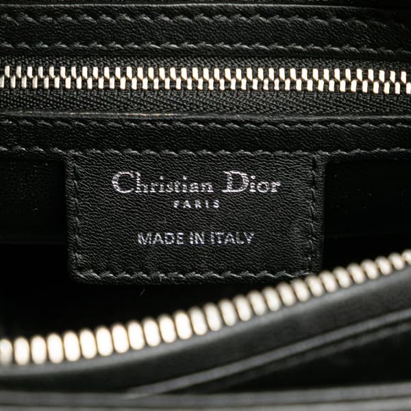 Pre-owned Dior Medium Calfskin Embroidered Flower Lady Dior Black