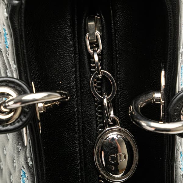 Pre-owned Dior Medium Calfskin Embroidered Flower Lady Dior Black