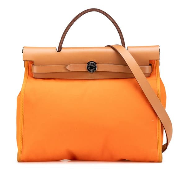 Pre-owned Hermès Toile Herbag Zip 31 Orange