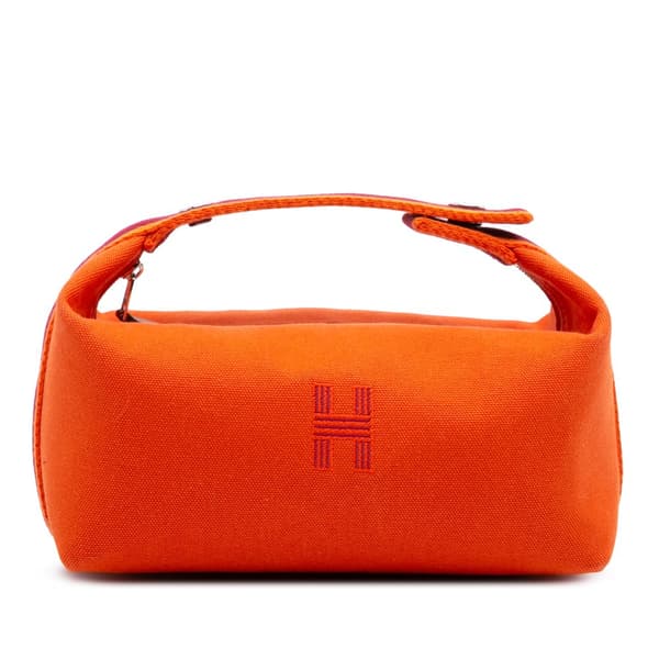 Pre-owned Hermès Small Canvas Bride A Brac Case Orange