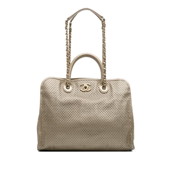 Pre-owned Chanel Perforated Metallic Calfskin Up In The Air Tote Gold