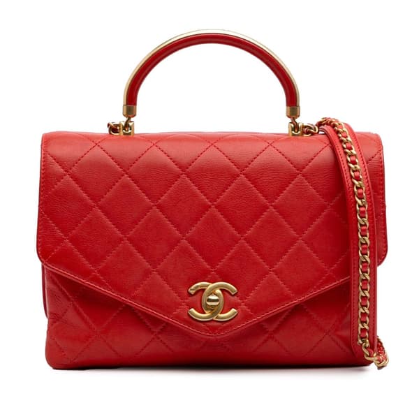 Pre-owned Chanel Quilted Calfskin Metal Top Handle Envelope Flap Red