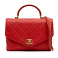 Pikkukuva 1 / 10: Pre-owned Chanel Quilted Calfskin Metal Top Handle Envelope Flap Red