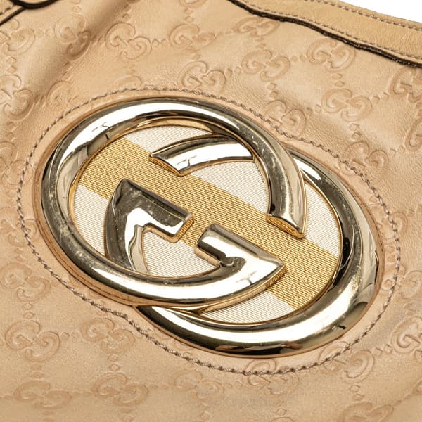 Pre-owned Gucci Medium Guccissima Web Britt Satchel Brown