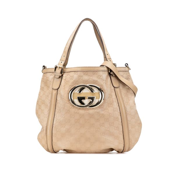 Pre-owned Gucci Medium Guccissima Web Britt Satchel Brown