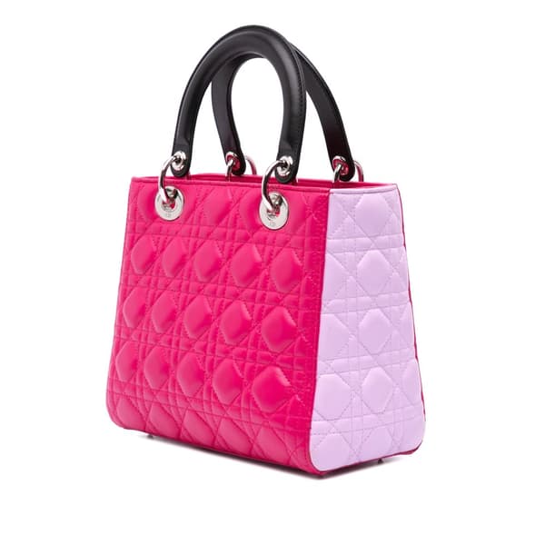 Pre-owned Dior Medium Tricolor Lambskin Cannage Lady Dior Pink