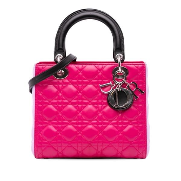 Pre-owned Dior Medium Tricolor Lambskin Cannage Lady Dior Pink