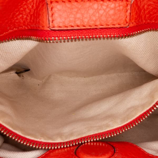 Pre-owned Gucci Small Calfskin Bamboo Shopper Satchel Orange