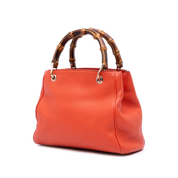 Pre-owned Gucci Small Calfskin Bamboo Shopper Satchel Orange