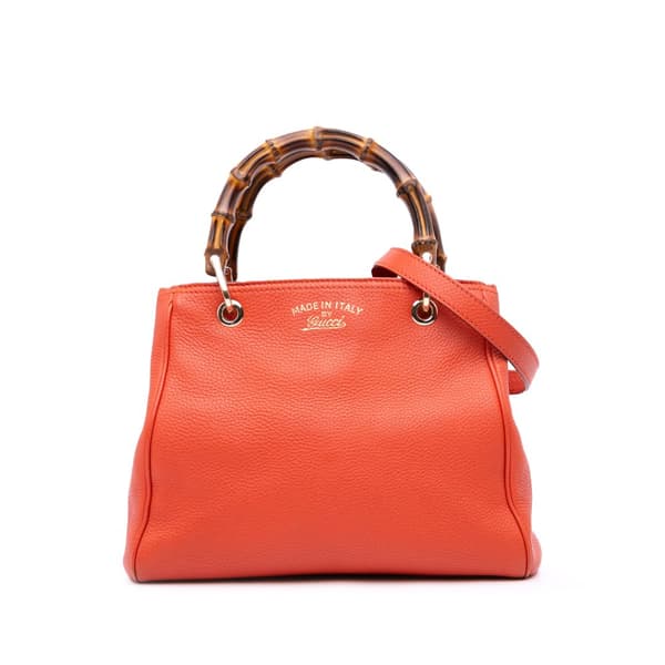 Pre-owned Gucci Small Calfskin Bamboo Shopper Satchel Orange