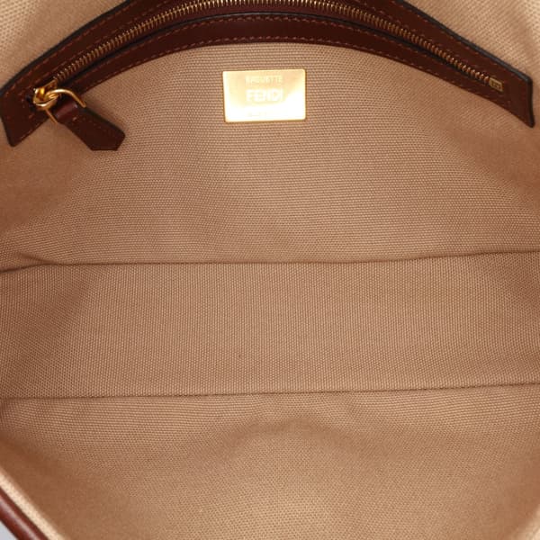 Pre-owned Fendi Medium Embroidered Canvas Baguette Satchel Brown