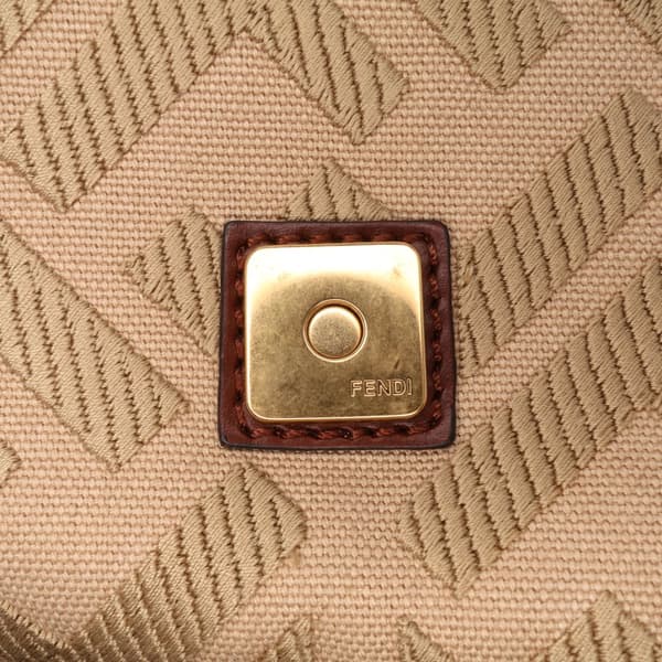 Pre-owned Fendi Medium Embroidered Canvas Baguette Satchel Brown