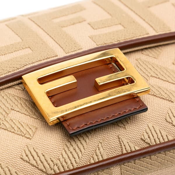 Pre-owned Fendi Medium Embroidered Canvas Baguette Satchel Brown