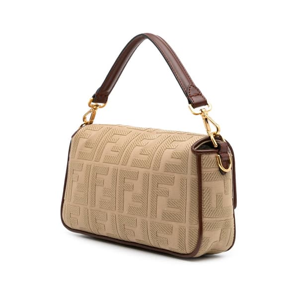 Pre-owned Fendi Medium Embroidered Canvas Baguette Satchel Brown