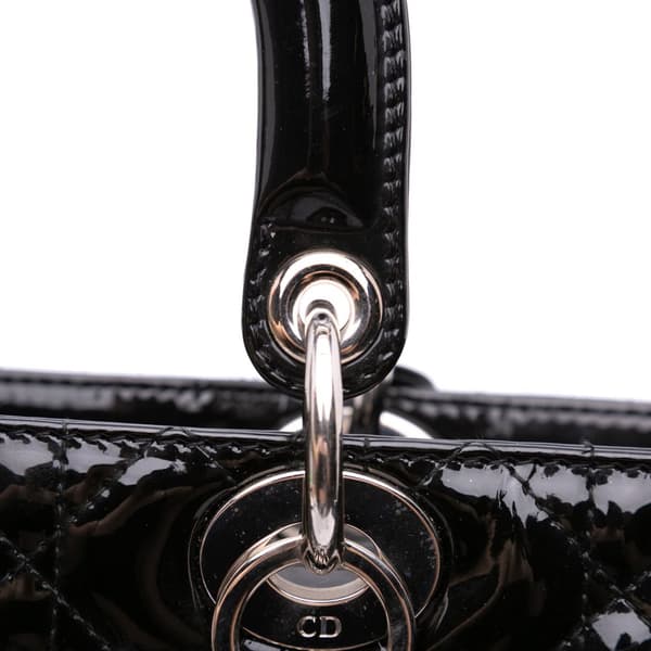 Pre-owned Dior Large Patent Cannage Lady Dior Black