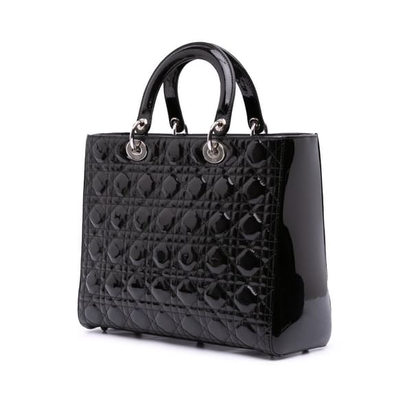 Pre-owned Dior Large Patent Cannage Lady Dior Black