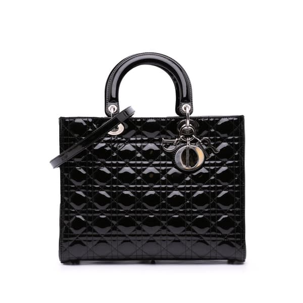 Pre-owned Dior Large Patent Cannage Lady Dior Black