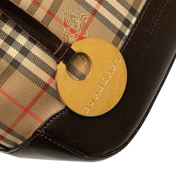 Pre-owned Burberry Haymarket Check Canvas Handbag Brown