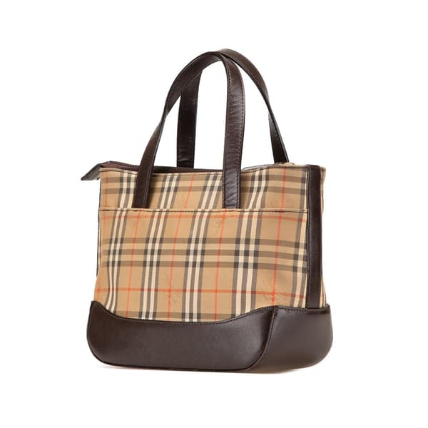 Pre-owned Burberry Haymarket Check Canvas Handbag Brown