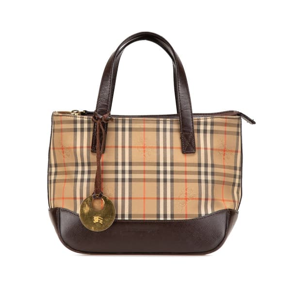 Pre-owned Burberry Haymarket Check Canvas Handbag Brown