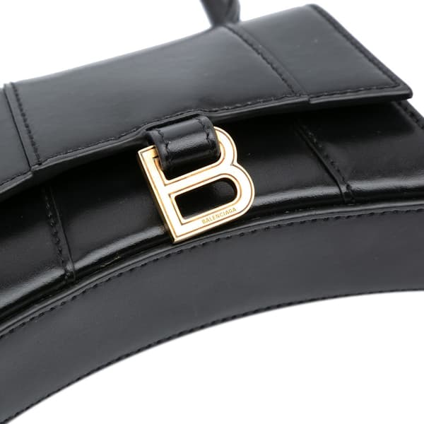 Pre-owned Balenciaga Mini Leather Hourglass Top Handle Bag Black