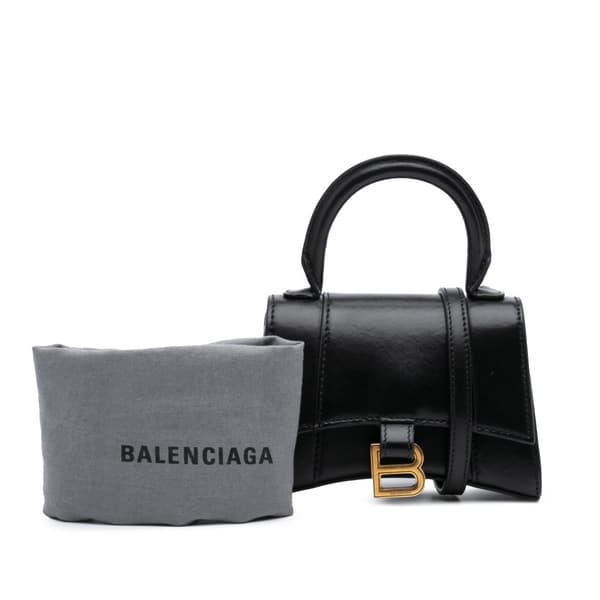 Pre-owned Balenciaga Mini Leather Hourglass Top Handle Bag Black