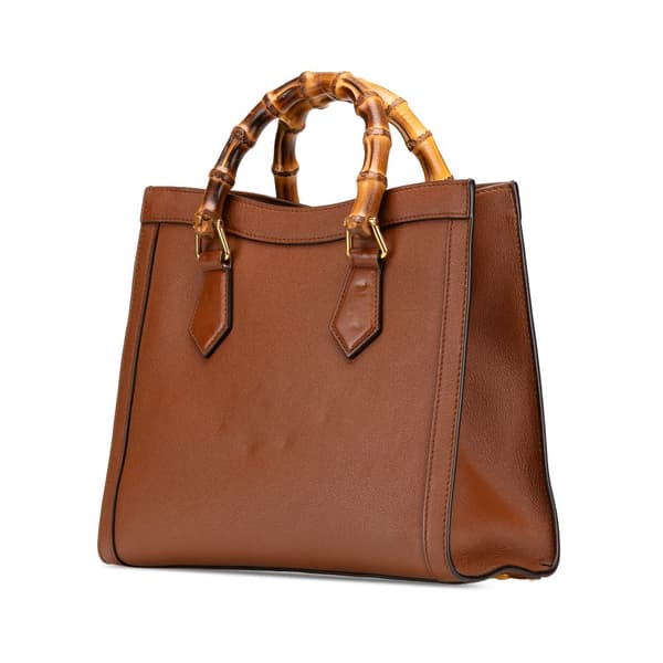 Pre-owned Gucci Small Leather Bamboo Diana Satchel Brown