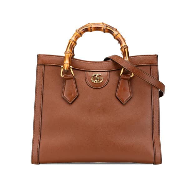 Pre-owned Gucci Small Leather Bamboo Diana Satchel Brown