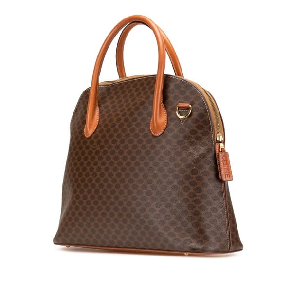 Pre-owned Celine Large Macadam Coated Canvas Dome Satchel Brown