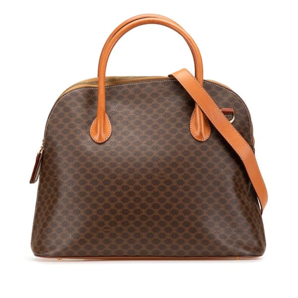 Pre-owned Celine Large Macadam Coated Canvas Dome Satchel Brown
