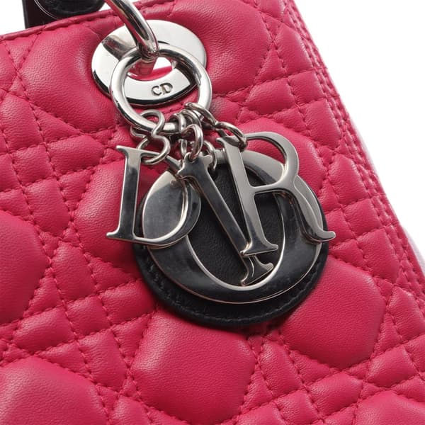 Pre-owned Dior Medium Tricolor Lambskin Cannage Lady Dior Pink