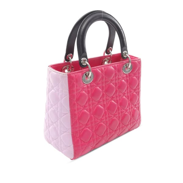 Pre-owned Dior Medium Tricolor Lambskin Cannage Lady Dior Pink