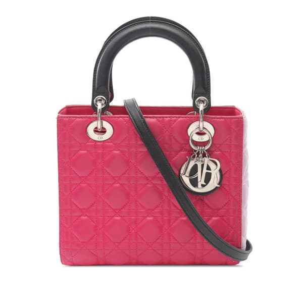 Pre-owned Dior Medium Tricolor Lambskin Cannage Lady Dior Pink