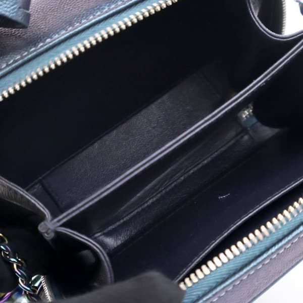 Pre-owned Chanel Small Quilted Iridescent Caviar Filigree Vanity Case Blue