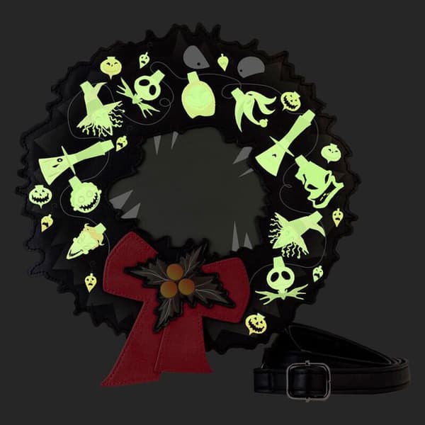 Loungefly Disney Nightmare Before Christmas Wreath String Lights Glow axelväska för tjejer
