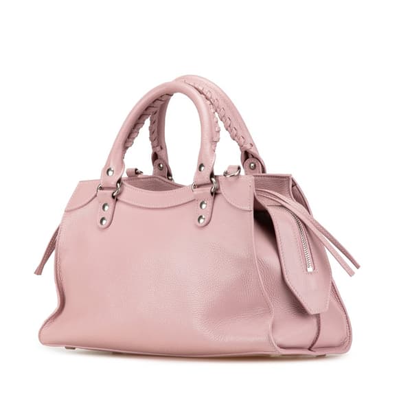 Pre-owned Balenciaga Small Grained Calfskin Motocross Neo Classic City Satchel Pink