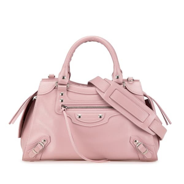 Pre-owned Balenciaga Small Grained Calfskin Motocross Neo Classic City Satchel Pink