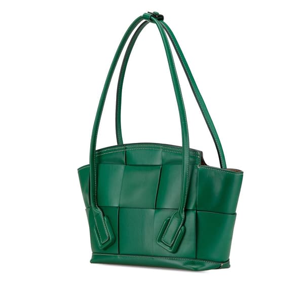 Pre-owned Bottega Veneta Small Calfskin Maxi Intrecciato Arco Satchel Green
