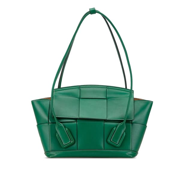 Pre-owned Bottega Veneta Small Calfskin Maxi Intrecciato Arco Satchel Green