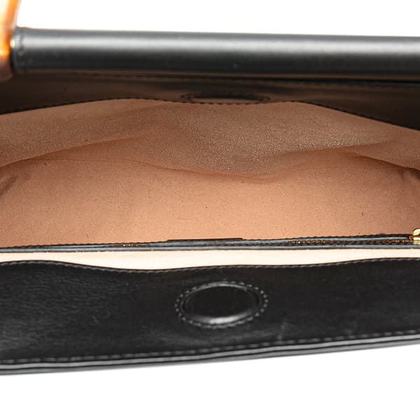 Pre-owned Gucci Small Leather Bamboo Nymphaea Satchel Black