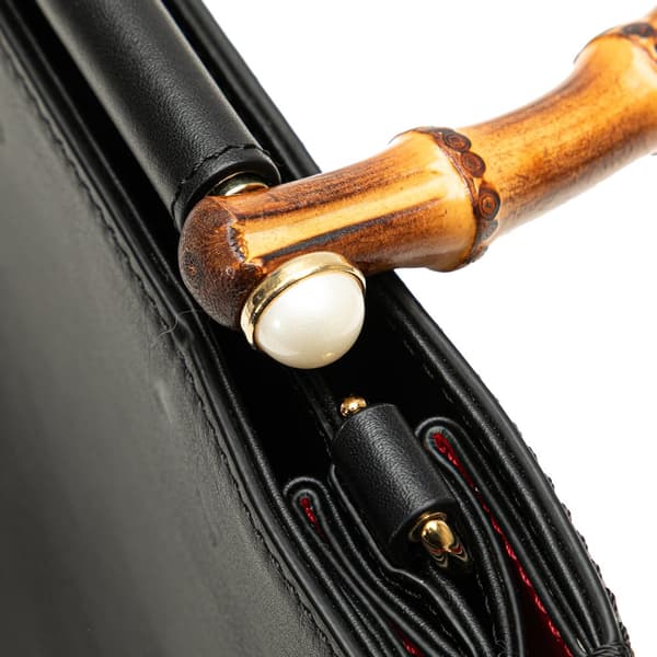 Pre-owned Gucci Small Leather Bamboo Nymphaea Satchel Black