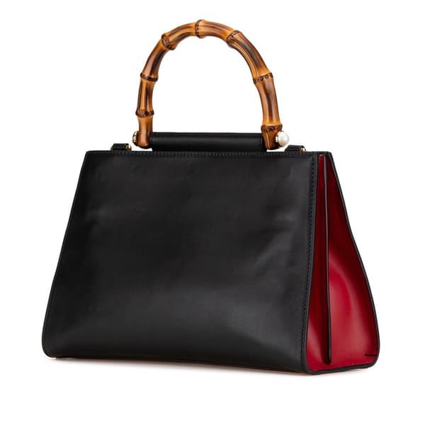 Pre-owned Gucci Small Leather Bamboo Nymphaea Satchel Black